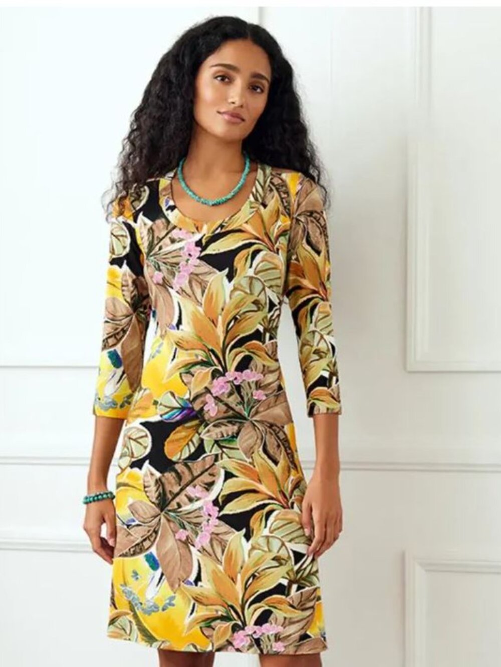 Karen Kane Tropic Sun Floral Print Dress with 3/4 Sleeves size M